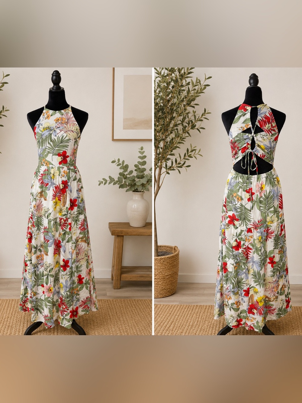 Lulus Stay For The Vacay Tropical Print Tie Back Maxi Dress